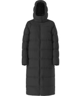 WHydrenaliteCityLongDownHoodedParka-Black puffer coat with a hood on a white background
