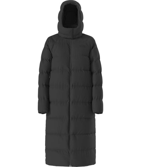 WHydrenaliteCityLongDownHoodedParka-Black puffer coat with a hood on a white background