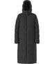 WHydrenaliteCityLongDownHoodedParka-Black puffer coat with a hood on a white background