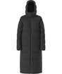 WHydrenaliteCityLongDownHoodedParka-Black puffer coat with a hood on a white background