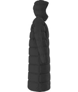 WHydrenaliteCityLongDownHoodedParka-Black puffer coat with a hood on a white background