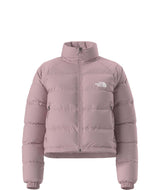 WHydrenaliteDownJacket-Pink puffer jacket with The North Face logo on a white background