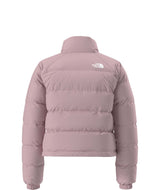 WHydrenaliteDownJacket-Pink puffer jacket with The North Face logo on a white background