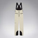WIcicleSoftshellBib-A pair of ski bib pants in off-white with black suspenders, black zipper details, and black paneling at the lower legs, shown against a neutral gray gradient background.