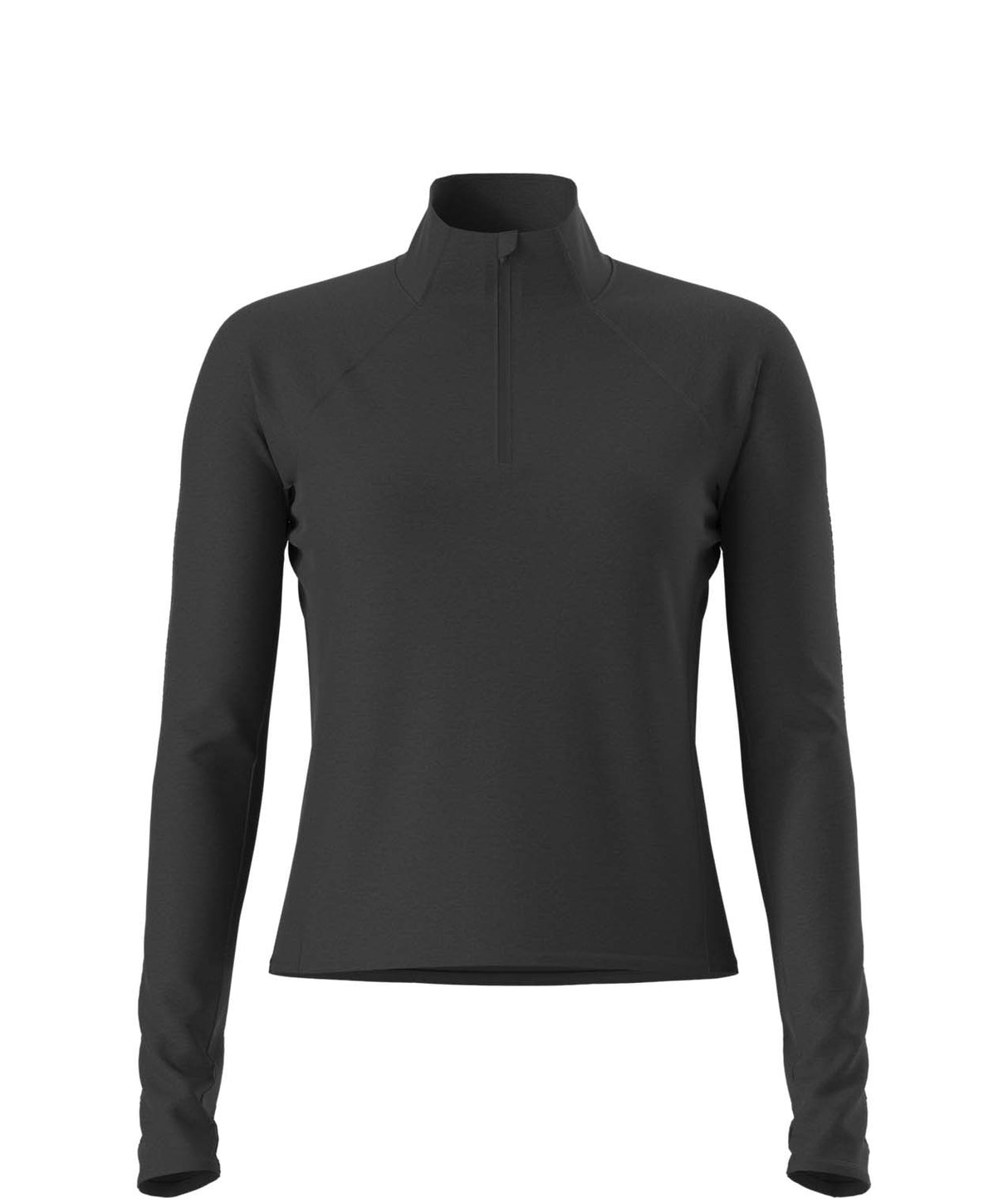 WJaida1_4Zip- Black long-sleeve quarter zip shirt on a white background