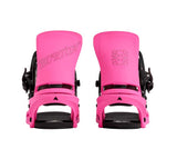 WLexaXReFlexSnowboardBindings-Pink snowboard binding with black hardware on a white background