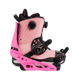 WLexaXReFlexSnowboardBindings-Pink snowboard binding with black hardware on a white background