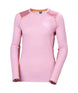 WLifaMerinoMidweightCrew-Pink long-sleeve athletic shirt with orange accents on a white background