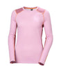 WLifaMerinoMidweightCrew-Pink long-sleeve athletic shirt with orange accents on a white background