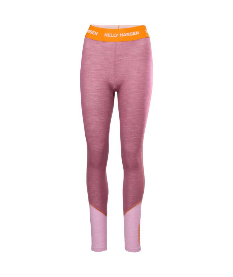 WLifaMerinoMidweightPant-Pink leggings with orange accents on a white background