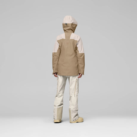 WLofotenGore-TexJkt-Person wearing a two-tone jacket and pants on a gray background