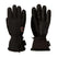 WLotteGlove-A pair of black winter gloves shown against a plain white background, with one glove displaying the back of the hand and the other showing the palm side. The gloves feature a black quilted fabric body, smooth black leather-like panels on the back of the hand, a small shield logo patch on the back of the left glove, and a zippered wrist closure with a soft fleece lining.