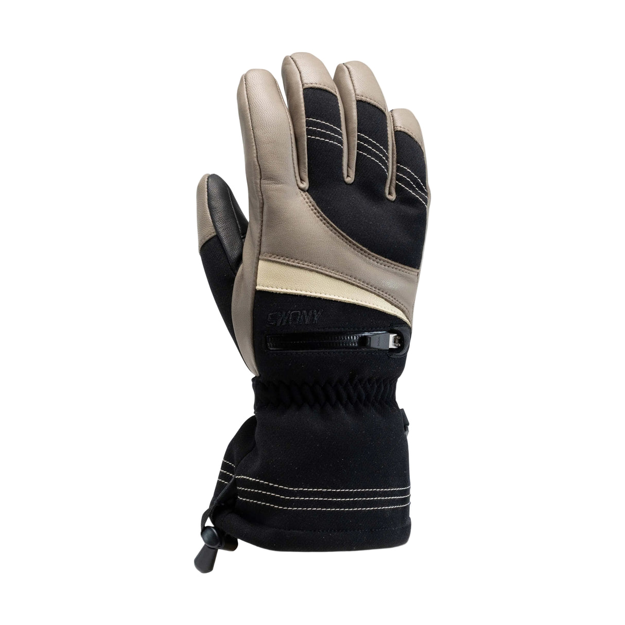 WLuxeGlove-Black and brown glove on a white background