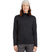 WMerinoAeroGridFleece-A woman wearing a dark charcoal ribbed quarter-zip pullover sweater, gray pants, and a light gray beanie, standing against a solid white background.