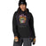 WMetallicaWaterproofHoody-Person wearing a black hoodie with colorful graphics and text on a white background