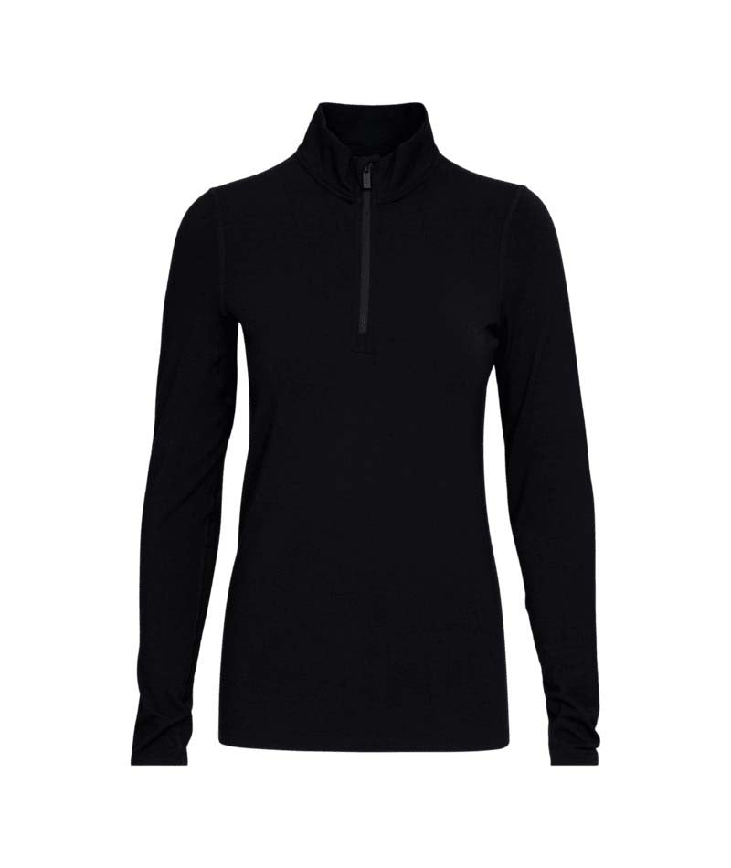 WMidweight1_4Zip-Black long-sleeve shirt with a zipper on a white background
