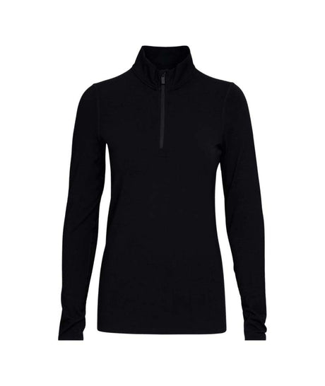 WMidweight1_4Zip-Black long-sleeve shirt with a zipper on a white background