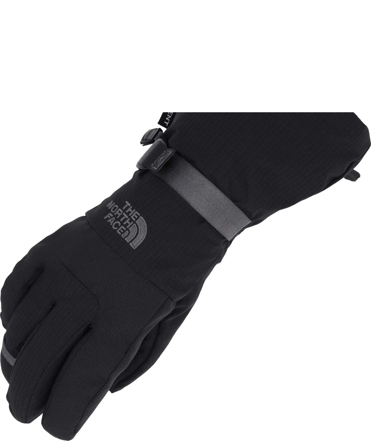 WMontanaGlove-Black glove with The North Face logo on a white background