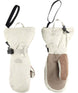 WMontanaMitt-Pair of white and brown mittens with a strap on a white background