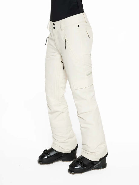 WMula2LInsulatedPant-White ski pants worn by a person on a white background