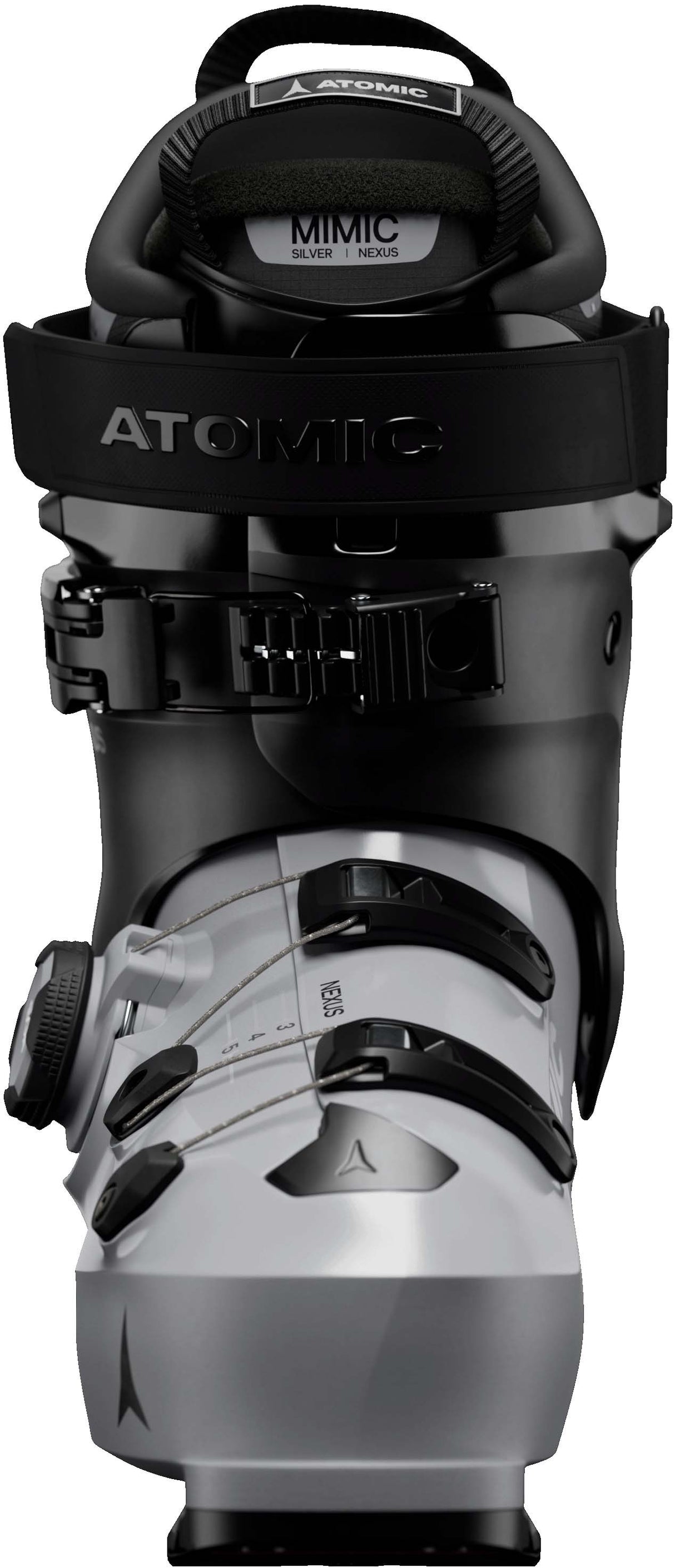 WNexus95BOA- Grey and black Atomic ski boot on a white background