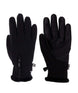 WNinaSoftshellGlove-A pair of black winter gloves shown against a plain white background, with one glove displaying the back of the hand and the other showing the palm side with a textured grip panel and a zipper.