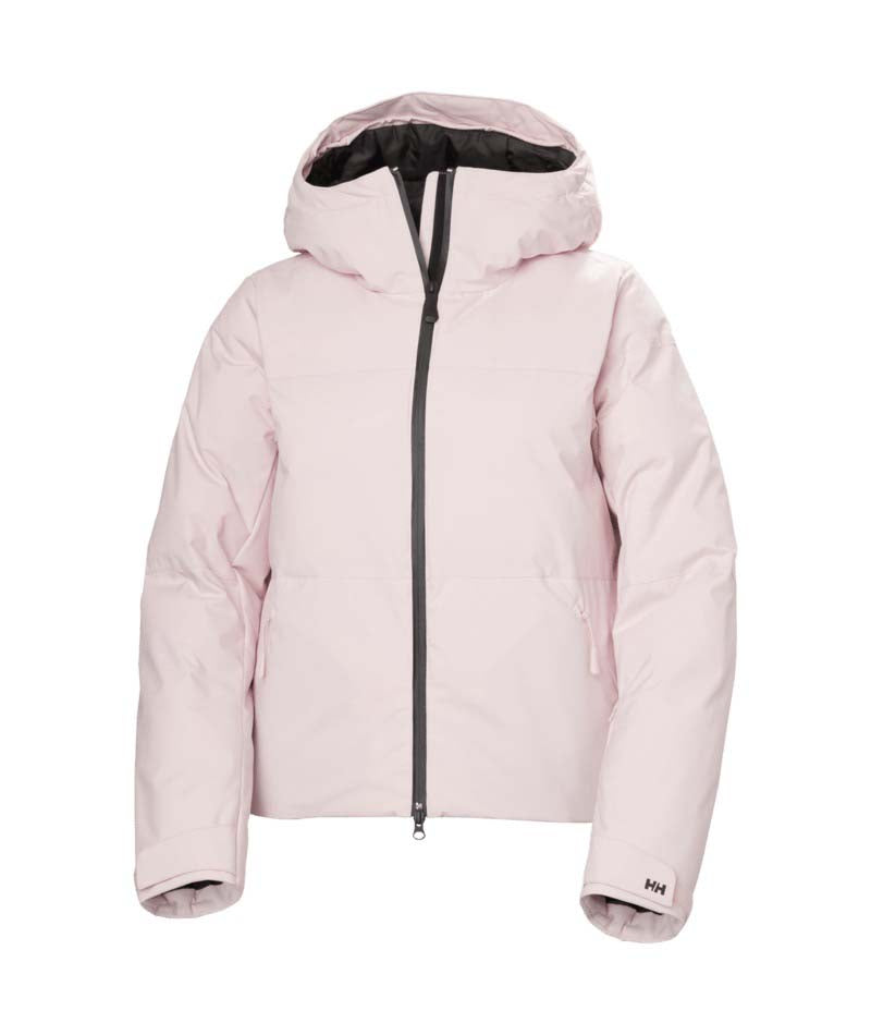WNoraShortPuffyJacket-Light pink jacket with a hood on a white background