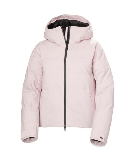 WNoraShortPuffyJacket-Light pink jacket with a hood on a white background