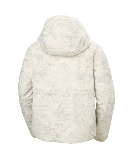 WNoraShortPuffyJacket-Cream patterned jacket with a hood on a white background