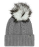 WOhMegaFurPomBeanie-Gray knit beanie with a faux fur pom-pom on a white background