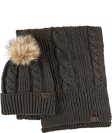 WOhMegaSet-Knitted hat with a fur pom-pom and matching scarf on a white background