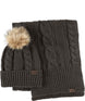WOhMegaSet-Knitted hat with a fur pom-pom and matching scarf on a white background