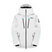 WOrakoonJacket-A white ski jacket with black zippers, black trim, and small blue accents on the chest and sleeves, shown against a plain white background.