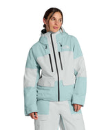 WPowstarJacket-Person wearing a light blue jacket with The North Face logo on a white background