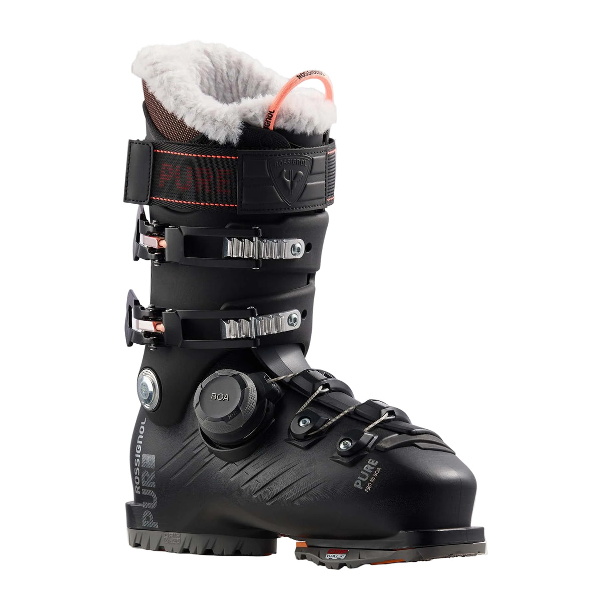 WPure85ProBoa- Black ski boot on a white background 