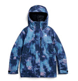 WReserve2LInsulatedStretchSlimJacket-Blue tie-dye jacket with a brand logo on a white background