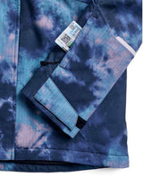 WReserve2LInsulatedStretchSlimJacket-Blue tie-dye jacket with a brand logo on a white background
