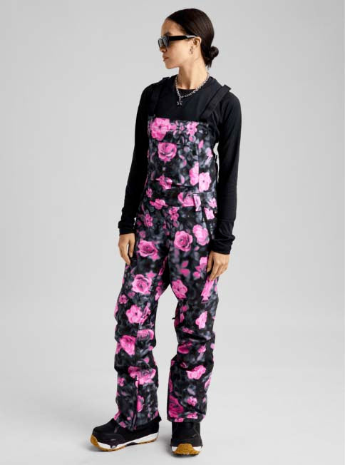 WReserve2LStretchBibPants-Floral patterned bib overalls on a white background