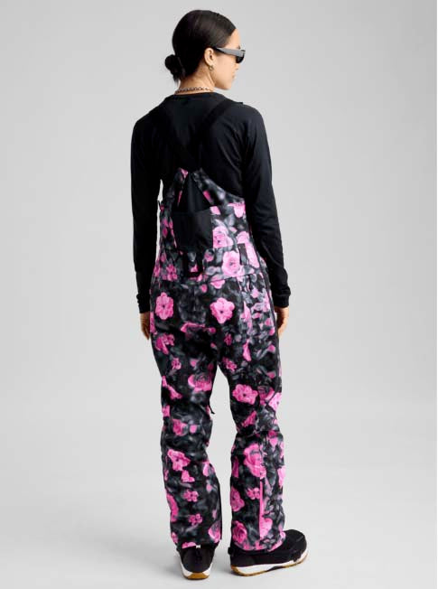 WReserve2LStretchBibPants-Floral patterned bib overalls on a white background