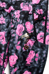WReserve2LStretchBibPants-Floral patterned bib overalls on a white background