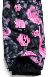 WReserve2LStretchBibPants-Floral patterned bib overalls on a white background