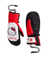 WRevelMitt-Red, black, and white mittens with Hello Kitty design on a white background