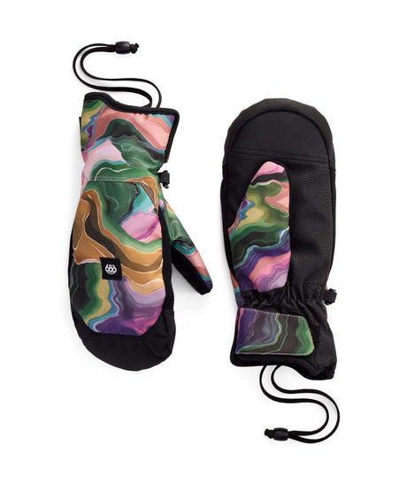 WRevelMitt-Colorful patterned mittens with black accents on a white background
