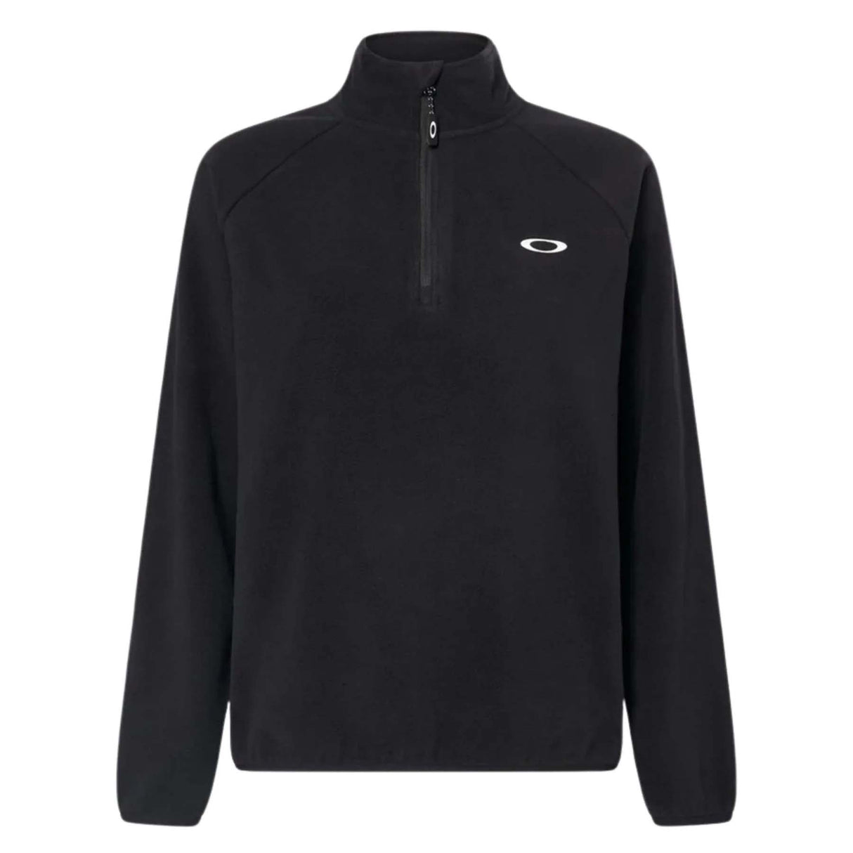 WRidge1_2ZipFleece-Black quarter-zip pullover with a logo on a white background