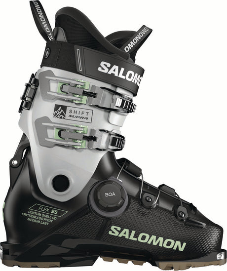 WSHIFTSUPRASBOA95-Salomon ski boot with black and gray design on a white background