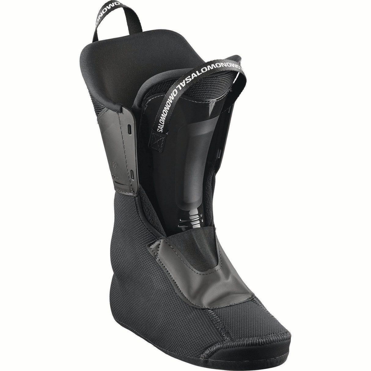 WSHIFTSUPRASBOA95-Salomon ski boot with black and gray design on a white background