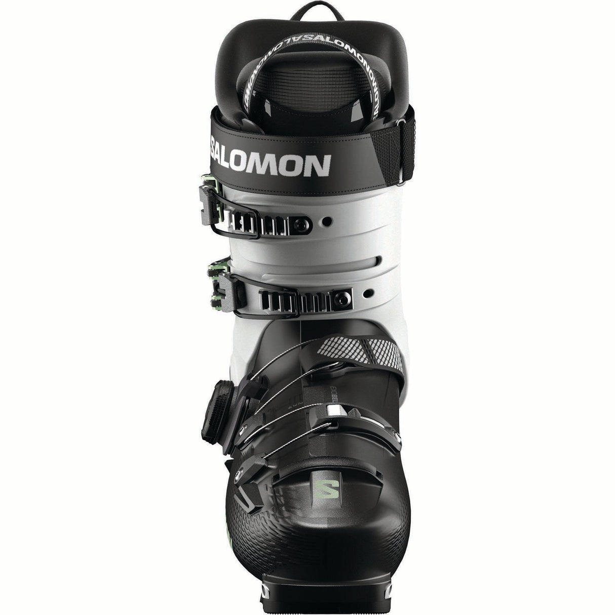 WSHIFTSUPRASBOA95-Salomon ski boot with black and gray design on a white background
