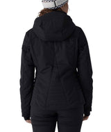 WSchatziJacket- Woman wearing a black ski jacket on a white background