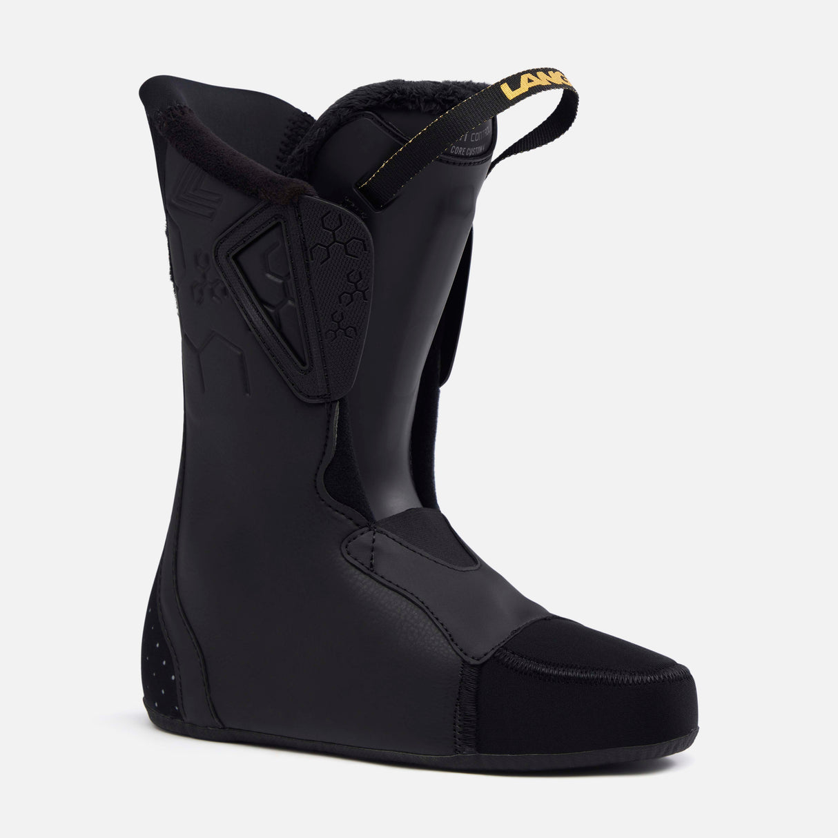 WShadowLV85- Grey, black, and gold ski boot on a white background