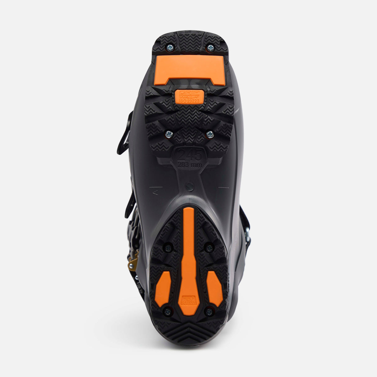 WShadowLV85- Grey, black, and gold ski boot on a white background